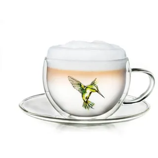 Creano Thermo-Tasse Hummi für Tee/Latte Macchiato, doppelwandig, mit Kolibri-Muster | 250ml in exklusiver Geschenkpackung, Grün