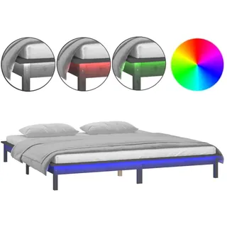 vidaXL Massivholzbett mit LED-Beleuchtung Grau 120x200 cm - Grau