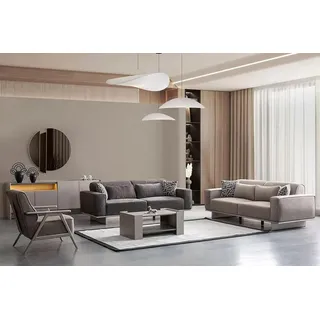 Moderne Sofagarnitur Taupe Stoffsofa Couch Polster Wohnlandschaft 3tlg Set - Grau