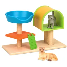 Terra Katzen Kratzbaum 3-teilig Spielzeug Set – 1 Kratzbaum, 2 Katzen – Tierfiguren und Zubehör Spielzeug für Kinder ab 3 Jahren