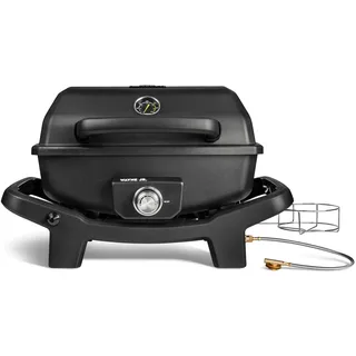 BURNHARD® 1-Brenner Gasgrill WAYNE JR. 3,6 kW – Tragbarer Balkongrill | Tischgasgrill mit Aludruckguss Brennkammer, Gusseisen Grillroste inkl. Abdeckhaube und Gasflaschen Adapter