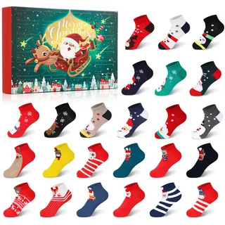 Souarts 24 Paare Weihnachten Socken Damen Adventskalender 2024 Frauen Erwachsene Kuschelsocken Damen, Weihnachtskalender Weihnachtssocken Geschenkset