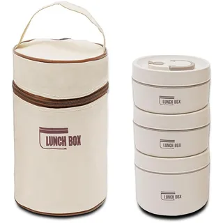 Kongming Thermo Lunchbox Edelstahl 304 mit Tasche & Besteck 3 Stück Thermobehälter für Essen, Essen Warmhalten Behälter Auslaufsicher für Zuhause, Büro, Picknick (Beige, 2x440ml & 600ml)