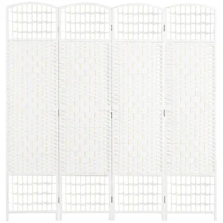 HOMCOM Paravent 4-teilig 160 x 170 cm Faltbar Raumteiler Trennwand aus Wellenfaser, Sichtschutz für Wohnzimmer, Schlafzimmer, Büro, Weiß