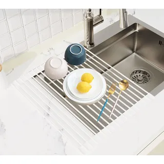 Okaytec Spülbecken Organizer - Abtropfgitter spüle - Geschirr abtropfständer - Ablaufkorb Abtropfgitter spüle für küchenspüle (Silikon & 43 * 33 cm) - Weiß