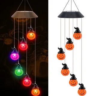 Halloween Kürbis Dekoration, Solar Kürbis Windspiel Licht, Wasserdicht Dekoration LED Solarleuchten Außen Halloween Kinder Geschenke Dekoration für Halloween Garten Party