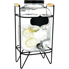 Navaris Getränkespender 5 Liter aus Glas - Zapfhahn aus Edelstahl und Ständer - Wasserspender Glasbehälter für kalte Getränke