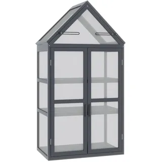 Modfu Gewächshaus aus Holz 70,5x42x132 cm in Grau mit 3 Regalböden , 42x132x70.5 cm , Gartenzubehör, Gartenhäuser & Gewächshäuser