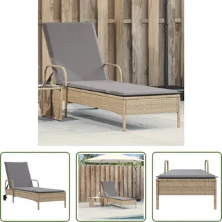 The Living Store Sonnenliege mit Rollen und Auflage Beige Poly Rattan - Beige