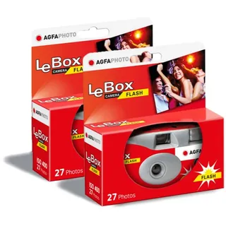 AgfaPhoto AGFA Photo 601020 LeBox Flash, Einwegkamera, 27 Fotos, optisches Objektiv 31 mm, Grau und Rot, 2er