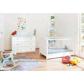 Pinolino Babyzimmer , Weiß , Holzwerkstoff , 2-teilig , 3 Schublade(n) Schubladen , zum Juniorbett umbaubar, höhenverstellbar, Sprossen mit Normabstand, Aufbauanleitung im Karton, Lattenrost inklusive, Schlupfsprossen , Babymöbel & Kindermöbel, Babyzimmer, Babyzimmer-Serien