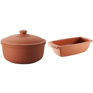 Römertopf Brotbacktopf aus Naurton für ein natürliches Backerlebnis, Brotbackform Ø 23,0cm & Brotbackform aus Keramik Kastenform für 1Kg Backgut 31,5cm Brottopf zum Backen von Brot & Kuchen