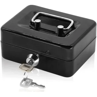 Kleine Geldkassette mit Tastensperre, tragbare Metall-Spardose mit Doppelschicht und 2 Schlüsseln für Sicherheit 12.5 * 10 * 5.6cm(S, Schwarz)