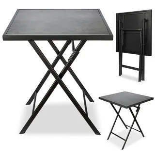 BRUBAKER Gartentisch Bergamo - 58 x 58 cm Balkontisch wetterfest - Metall Beistelltisch klappbar - Campingtisch eckig mit Stein Optik - Klapptisch - Grau, Schwarz