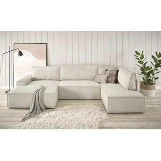 Home affaire Wohnlandschaft »SHERWOOD XXL 329 cm, U-Form, Schlafsofa,«, Schlaffunktion m. Bettkasten (194x139 cm), Cord, Vintage, Samtvelours, beige