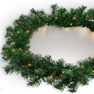 Weihnachtsgirlande mit künstlicher Tanne - 810 cm / 100 LED - Deko Lichterkette mit Timer warm weiß beleuchtet mit Netzstecker - Grün