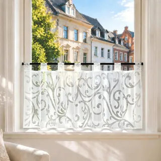 Joyswahl Scheibengardine Voile Bistrogardinen Elisabeth 60x145cm Weiß | mit Schlaufen,Kurzgardine,1er Pack,Küchengardinen landhaus,Kurzstores Transparent,Fenstergardinen,Gardinen Ausbrenner