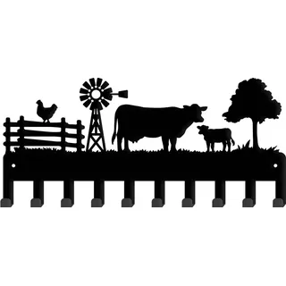 SUPERDANT Kuh Metall Schlüsselhalter Kalb Rinder Bauernhof Tier Dekorative 10 Haken Schlüsselhalter Organizer Wandmontierter Rack Haken Huhn Küchendekor Personalisierter Schlüsselhalter