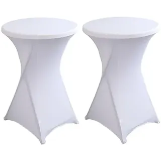 Littleprins Stehtisch Hussen 2er Set, Stretch Stehtischhussen, Hussen für Stehtische, Verstärkung im Fußbereich Bügelfrei und Maschinenwaschbar (Ø80 x 110 cm, Weiß)