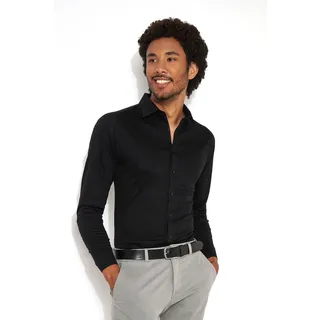 Langarmhemd DESOTO "Jerseyhemd Casual Kent langarm", Herren, Gr. S, N-Gr, schwarz (solid schwarz), Jersey, Obermaterial: 100% Baumwolle, slim fit, Manschette, Hemden Langarmhemd, Flexibler Stretch