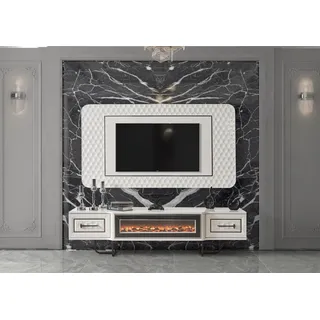 Kamin Sideboard Fernseher Ständer rtv Kommode 2tlg. Wohnwand tv board wand - Weiß