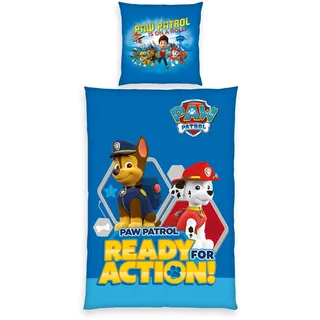 Herding Bettwäsche Paw Patrol, Kopfkissenbezug ca. 80 x 80 cm, Bettbezug ca. 135 x 200 cm, Mit praktischer Knopfleiste, 100% Baumwolle