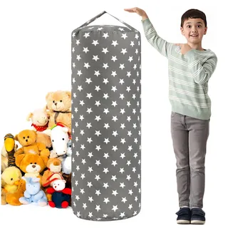 LAHAQIQI Sitzsack-Bezug zur Aufbewahrung von Stofftieren für Kinder, Plüschtiere, Organizer-Taschen, EIN Durchgehender Reißverschlusszylinder, Sitzen, Spielen, Boxen (Graue Sterne)