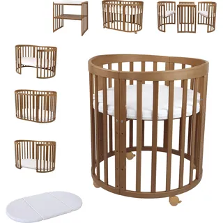 Waldin Babybett OWAL Kinderbett 7in1 mit Matratze, mitwachsendes Kinder-Bett,Ohne Stoffset,Holz vintage - Braun