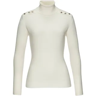 LASCANA Rollkragenpullover mit Zierknöpfen auf den Schultern, Strickshirt, figurbetont, modisch, beige