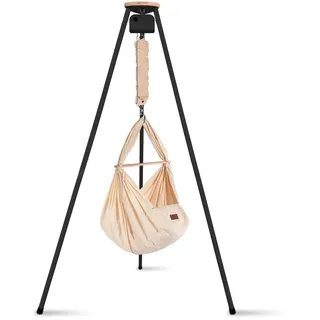 SCHMUSEWOLKE Bestes für Babys Schmusewolke Federwiege Bio mit Sicherheitsseil, Babymöbel, Babybetten, Stubenwagen - für Babys ab Geburt bis 15 kg - Federwiegen-Set mit Gestell und Motor - mit Schafwollmatratze