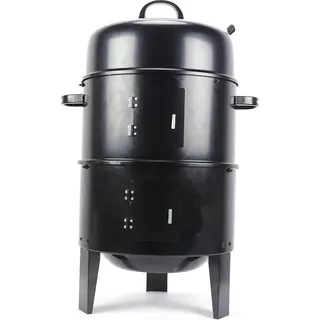 3-in-1 Holzkohle Räuchergrill Smoker - Freistehend - 2 Ebenen - Ø 40 cm - Integriertes Thermometer - Verstellbare Luftklappen - Abnehmbares Design - Schwarz