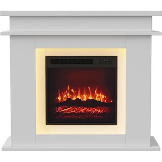 Elektrokamin - Kaminumrandung mit Ablage - Einsatz 46 cm - LED-Holzscheit-Flamme - Leistung 700/1500 W - Freistehend - Weiß