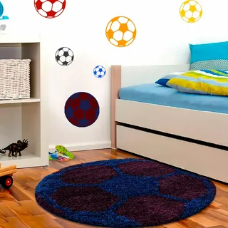 Ayyildiz Teppiche Kinderteppich "Fun 6001" rund 30 mm Höhe robuster Kurzflor, Fussball, Kinderzimmer, navy
