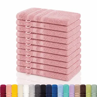Lavea® 10er Set Waschhandschuh 15x21 cm – Waschhandschuhe aus 100% Baumwolle, weicher Frottee Waschlappen, saugstark, hautfreundlich, waschbar und strapazierfähig – Frottierserie Elena – Pastellrosa