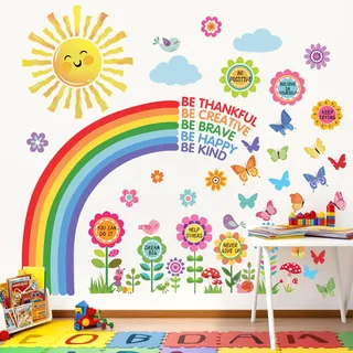 decalmile Wandsticker Regenbogen Sonne Kinder Wandtattoo Bunt Blume Zitate Inspirierende Lernen Wandaufkleber Mädchen Kinderzimmer Klassenzimmer Lesen Ecke Wanddeko