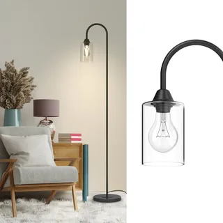 EMKE Stehlampe Stehleuchte Wohnzimmer E27 Standleuchte mit Fußschalter, Retro Leselampe LED Stehlampe Schlafzimmer Floor Lamp Outdoor Stehlampen Bogenlampe Schwarz