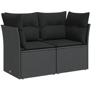 vidaXL Gartensofa mit Kissen 2-Sitzer Schwarz Poly Rattan