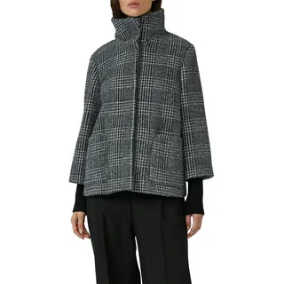 Outdoorjacke S.OLIVER BLACK LABEL, Damen, Gr. 34, schwarz (grau, schwarz karo), Web, Obermaterial: 63% Polyamid, 37% Polyester. Futter: 100% Polyester, kariert, lässig geschnitten hüftbedeckend, Rundhals, Flachstrickbündchen, Jacken Outdoorjacke, mit hochschließendem Kragen