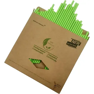100 Stück Grüne Papier Trinkhalme - 197mm/7.75", Solid Grüne Einweg Strohhalme für Cocktails, Säfte and Weihnachtliche Party - 100% Biologisch Abbaubar & Recycelbar