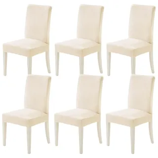 MIULEE Stuhlhussen 6er Set Stuhlhusse Samt Stretch Elastischer Stuhlbezug Abnehmbarer Waschbarer Stuhlhussen Schwingstühle für Küche Wohnzimmer Bankett Familie Restaurant Hotel Party,Beige