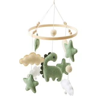 SGZIOO Mobile Baby Windspiele, Mobile Babybett Holz, Baby mobile für Bett, Babymobile mit Sternen, Wolken, Dinosaurier hängenden Dekorationen, Neugeborene Geschenk für Jungen Mädchen
