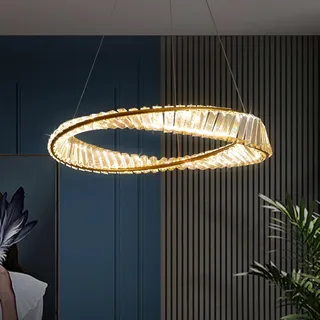 Wohnzimmerlampe,Kronleuchter Aus Edelstahl Kristall Mit UnregelmäßIgen Ringen,Moderne Dimmbare Led-Kristall-Schlafzimmerlampe,Chandelier FüR Wohnzimmer,Esszimmer,KüChe,Schlafzimmer,D40 Cm/15,7 Zoll