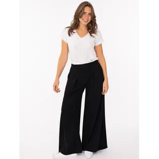Bundfaltenhose ZWILLINGSHERZ "Bundfalten", Damen, Gr. L/XL, N-Gr, schwarz, Web, Obermaterial: 95% Polyester, 5% Elasthan, Hosen Bundfaltenhose