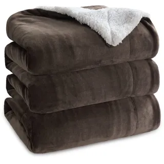 BEDSURE Kuscheldecke - Warm Sherpa Wolldecke & Sofadecke, Flauschig Sofaüberwurf Decke, Dicke Couchdecke, Fleecedecke, Flauschige Wohndecke für Couch, Braun, 220x240 cm, XXL