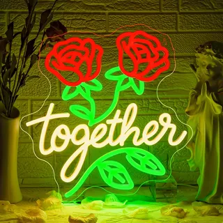 Looklight Together Neon Schild Rote Rosen Leuchtschild Leuchtreklame für Wanddeko LED Schild Raumdekoration für Hochzeit, Jahrestage, Valentinstag, Verlobungen, Weihnachten, Geschenke, 32 x 33 cm