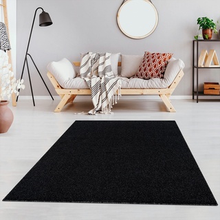 Fashion4Home Teppich Wohnzimmer – Einfarbig Teppich, Uni Teppich fürs Kinderzimmer, Schlafzimmer, Arbeitszimmer, Büro, Flur und Küche - Kurzflor Teppich Anthrazit-Schwarz, Größe: 160x230 cm