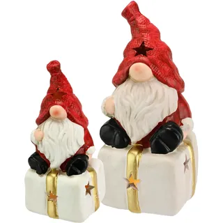 I.GE.A. Dekofigur »Wichtel auf Geschenk« Mit LED 2er Set Weihnachtsdeko Kunstfigur Deko Statue Skulptur, rot