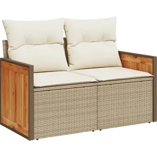 vidaXL Gartensofa mit Kissen 2-Sitzer Beige Poly Rattan - Creme