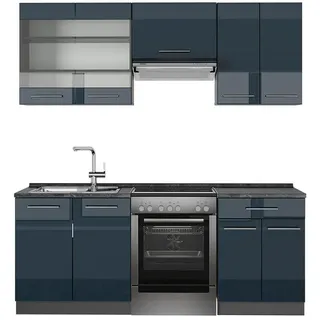 Vicco Küchenzeile Fame-Line 200 cm Dunkelblau Hochglanz