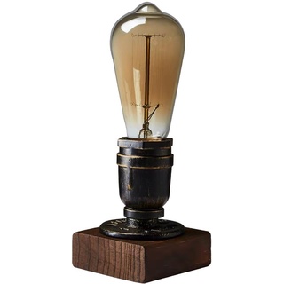 XIHOME Industrielle Steampunk-Schreibtischlampe, Vintage-Stil, Tischlampe, antikes E27-Edison-Leuchtmittel, Eisen, Retro-Lampen mit minimalistischem Holzsockel für Nachttisch, Café, Bar, Pub, etc.